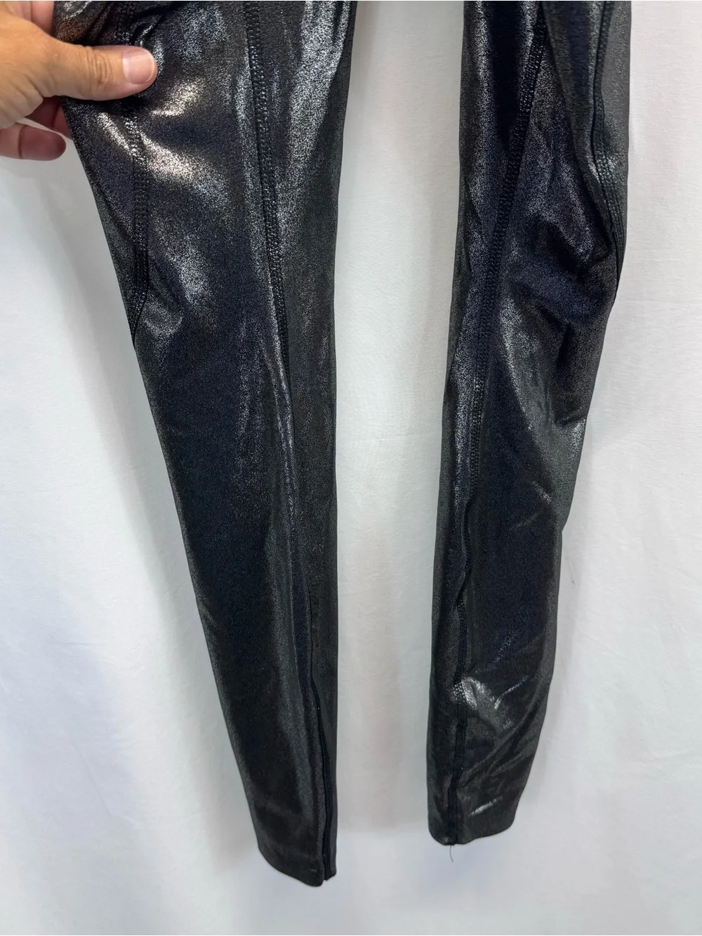 Stella McCarthy adidas Shiny High-Waist Leggings in Metallic Silver Workout XXS